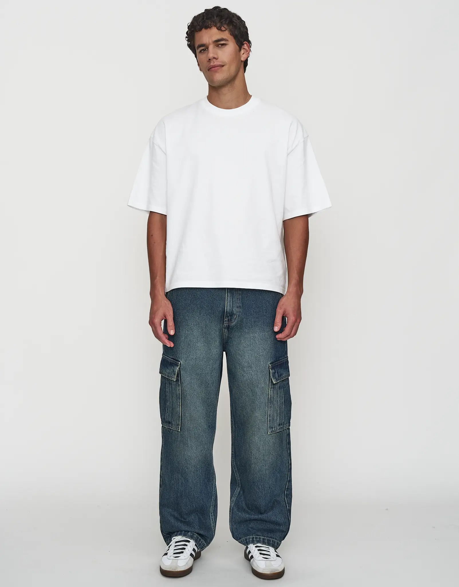 Baggy Fit Denim Cargo Jeans in Vigor Blue