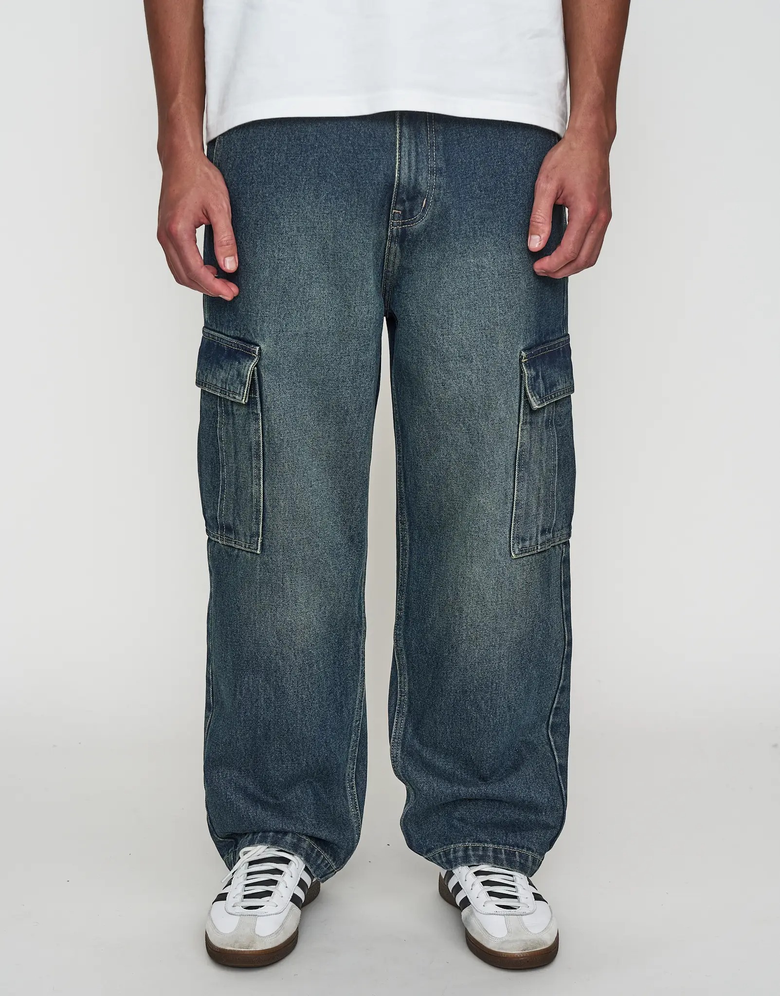 Baggy Fit Denim Cargo Jeans in Vigor Blue
