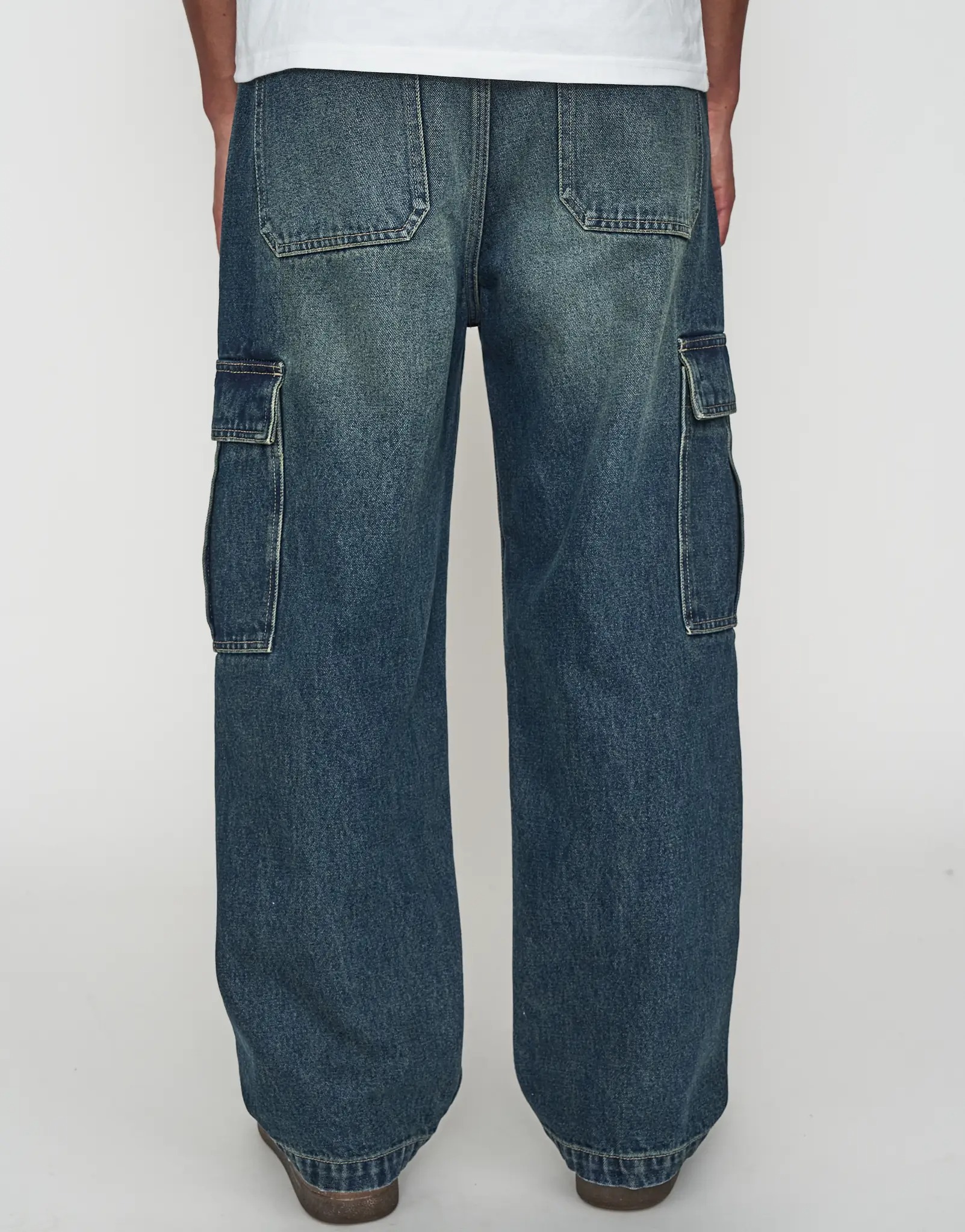 Baggy Fit Denim Cargo Jeans in Vigor Blue