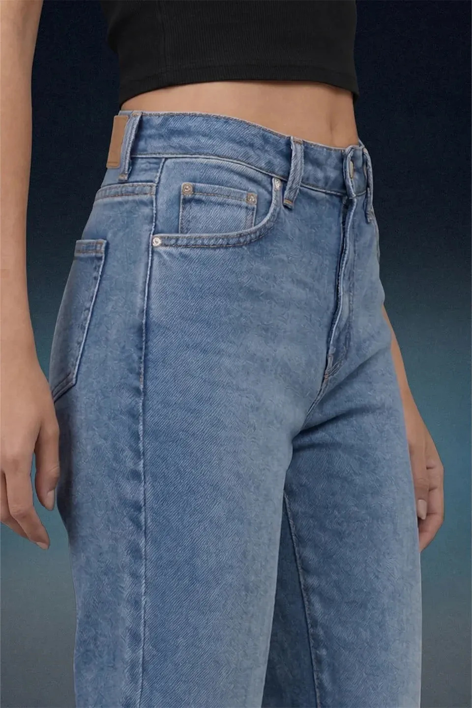 womens-Light Blue Mid Rise Straight Women Jeans