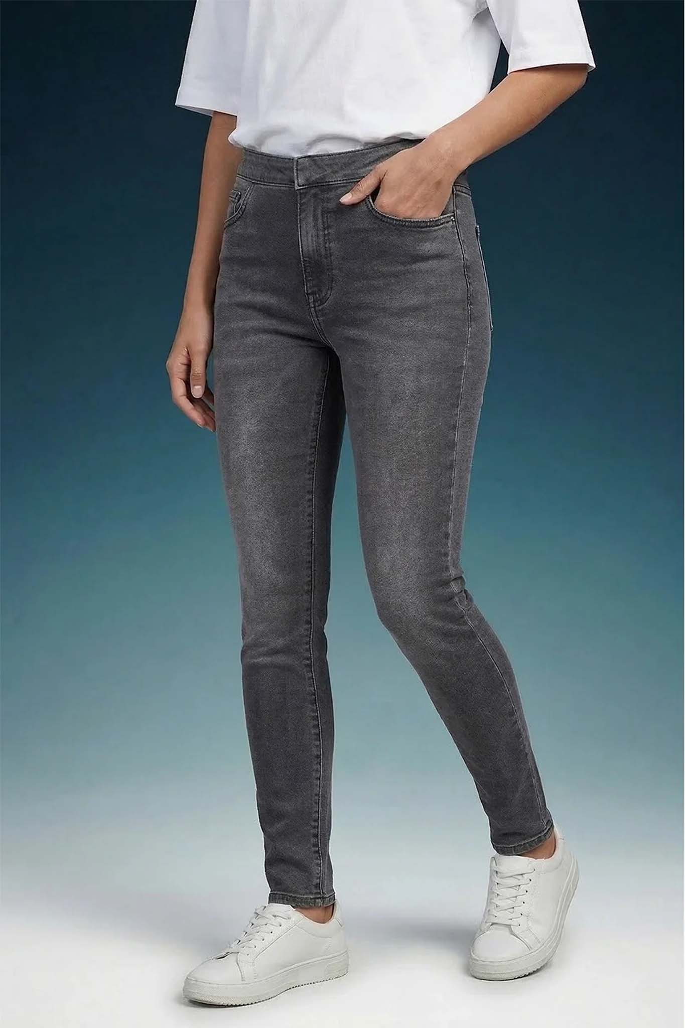 Womens-Grey High Rise Skinny  Jeans